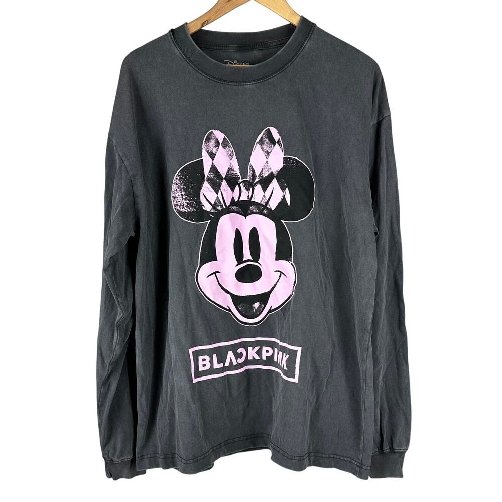 BlackPink x Disney Minnie Long Sleeve Charcoal Shirt Men's XL New Without Tags